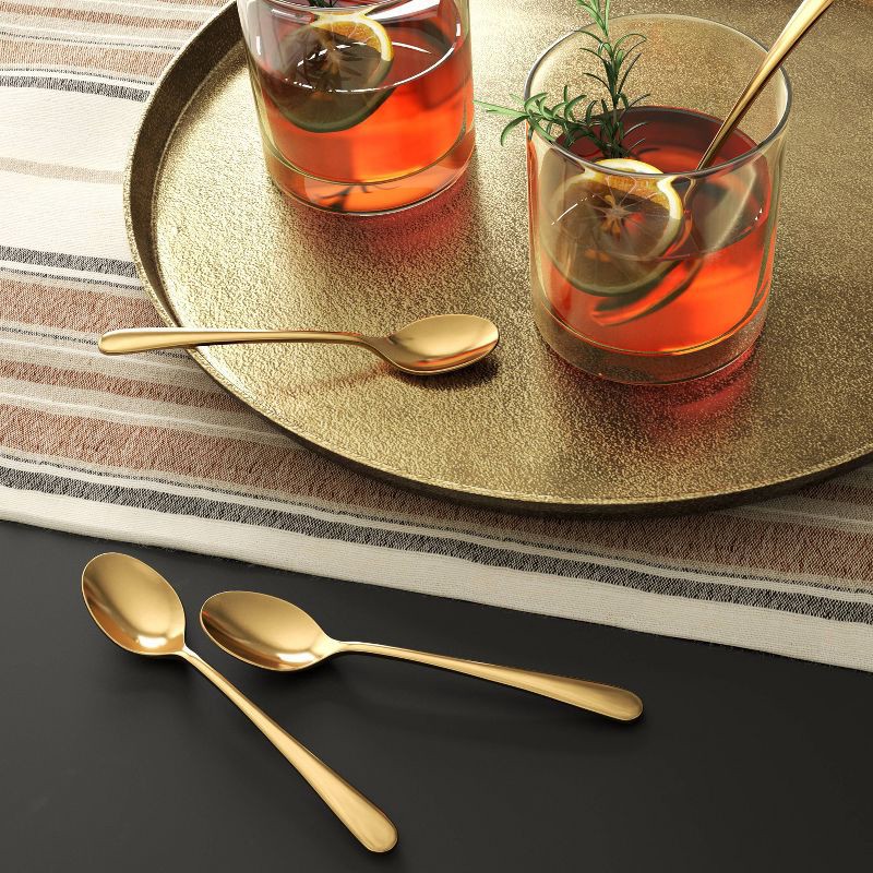 slide 2 of 3, 4pc Harrington Cocktail Spoons Gold - Threshold™: Modern Gold Flatware Set, Stainless Steel, Dishwasher-Safe, Service for 4, 4 ct