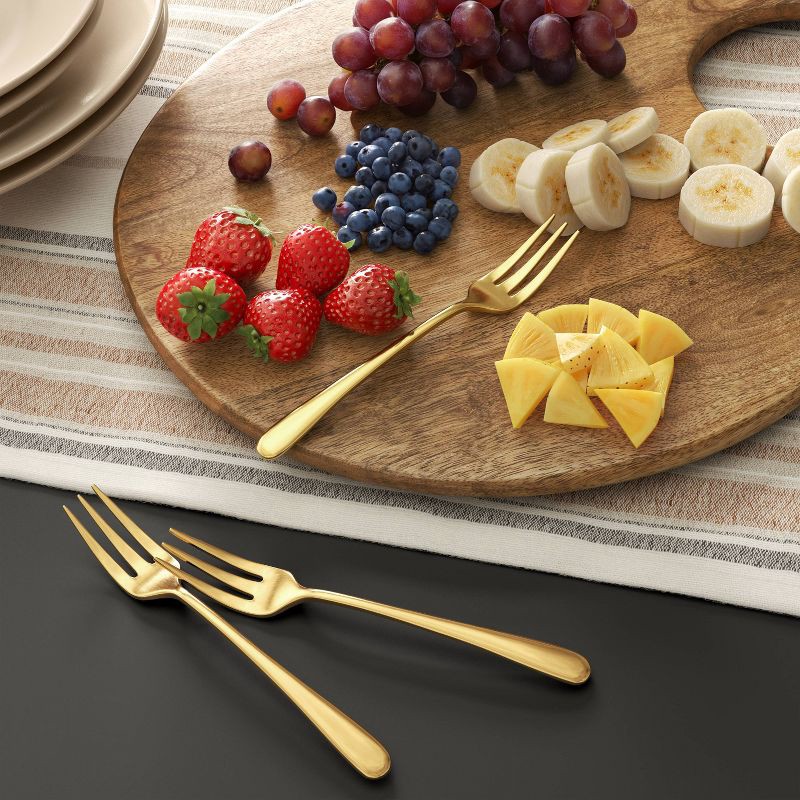 slide 2 of 3, 4pc Harrington Cocktail Forks Gold - Threshold™: Modern Gold Flatware, Stainless Steel, Appetizer Utensils, Service for 4, 4 ct