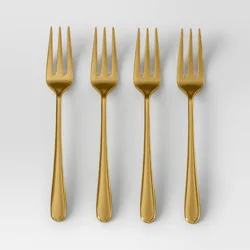 4pc Harrington Cocktail Forks Gold - Threshold™: Modern Gold Flatware, Stainless Steel, Appetizer Utensils, Service for 4