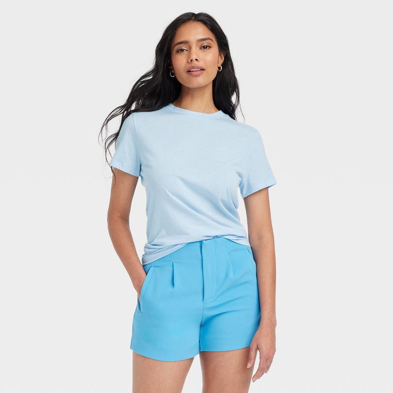 slide 1 of 3, Women's Short Sleeve T-Shirt - A New Day™ Light Blue L, 1 ct