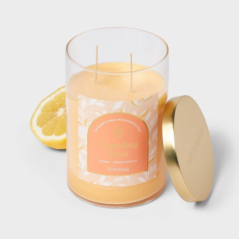 slide 3 of 3, 2-Wick Lidded Glass Jar Candle Sparkling Yuzu 21.5oz - Threshold™, 21.5 oz