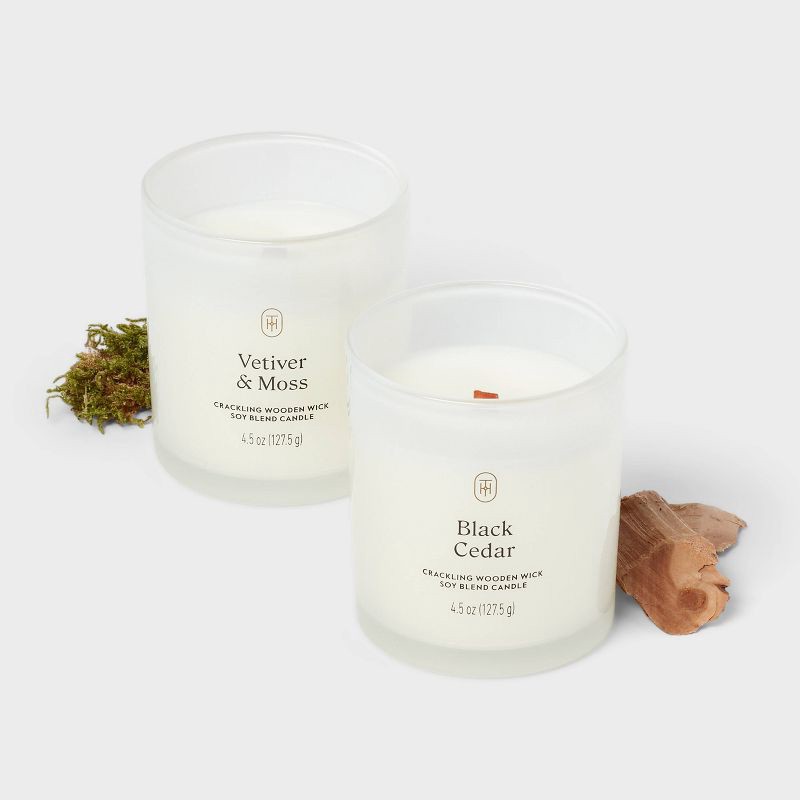 slide 3 of 3, Gift Set of 2 Milky Glass Vetiver and Moss and Black Cedar Jar Candle 2 4.5oz - Threshold™, 4.5 oz
