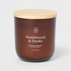 Amber Glass Wooden Wick Sandalwood and Smoke Jar Candle 8oz - Threshold™
