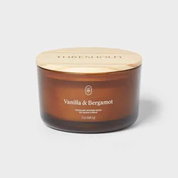 3-Wick Amber Glass Wooden Wick Vanilla and Bergamot Jar Candle 13oz - Threshold™