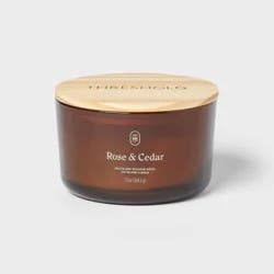 3-Wick Amber Glass Wooden Wick Rose and Cedar Jar Candle 13oz - Threshold™