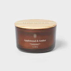 3-Wick Amber Glass Wooden Wick Applewood and Amber Jar Candle 13oz - Threshold™