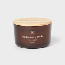 3-Wick Amber Glass Wooden Wick Sandalwood and Smoke Jar Candle 13oz - Threshold™