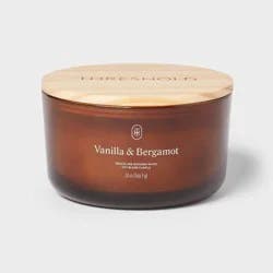 3-Wick Amber Glass Wooden Wick Vanilla and Bergamot Jar Candle 20oz - Threshold™