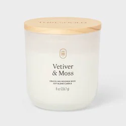 Milky Glass Wooden Wick Vetiver and Moss Jar Candle 8oz - Threshold™