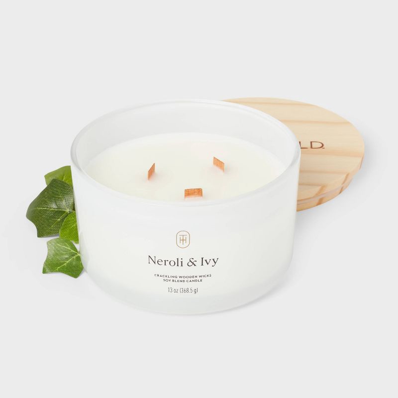 slide 3 of 3, 3-Wick Milky Glass Wooden Wick Lolo Neroli and Ivy Jar Candle 13oz - Threshold™, 13 oz