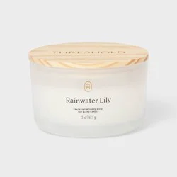 3-Wick Milky Glass Wooden Wick Rainwater Lily Jar Candle 13oz - Threshold™