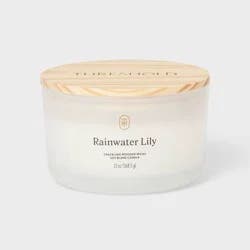 3-Wick Milky Glass Wooden Wick Rainwater Lily Jar Candle 13oz - Threshold™