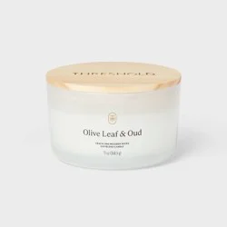3-Wick Milk Glass Wooden Wick Olive Leaf and Oud Jar Candle 13oz - Threshold™