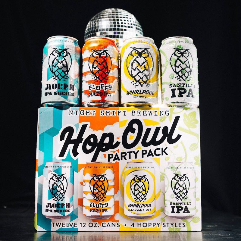 slide 3 of 6, Night Shift Brewing Hop Owl Party Pack - 12pk/12 fl oz Cans, 12 ct; 12 fl oz