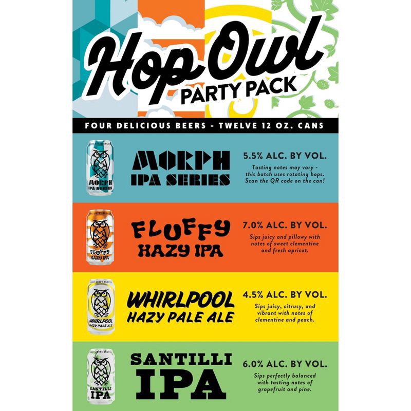 slide 4 of 6, Night Shift Brewing Hop Owl Party Pack - 12pk/12 fl oz Cans, 12 ct; 12 fl oz
