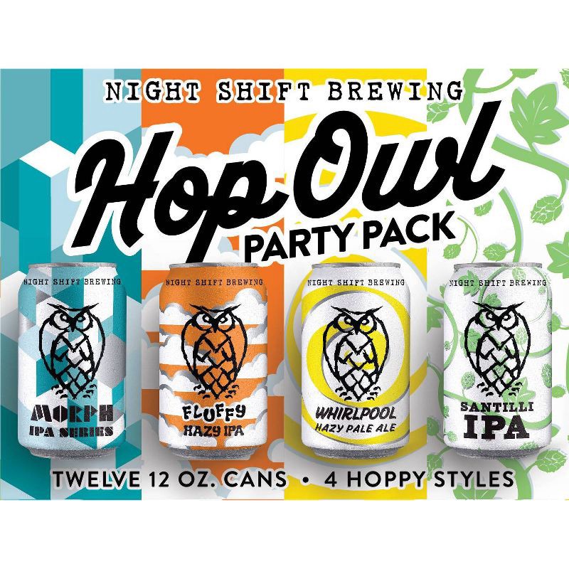 slide 5 of 6, Night Shift Brewing Hop Owl Party Pack - 12pk/12 fl oz Cans, 12 ct; 12 fl oz
