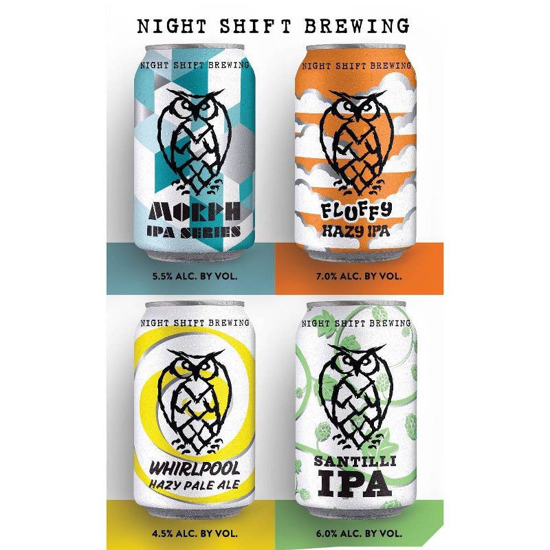 slide 6 of 6, Night Shift Brewing Hop Owl Party Pack - 12pk/12 fl oz Cans, 12 ct; 12 fl oz