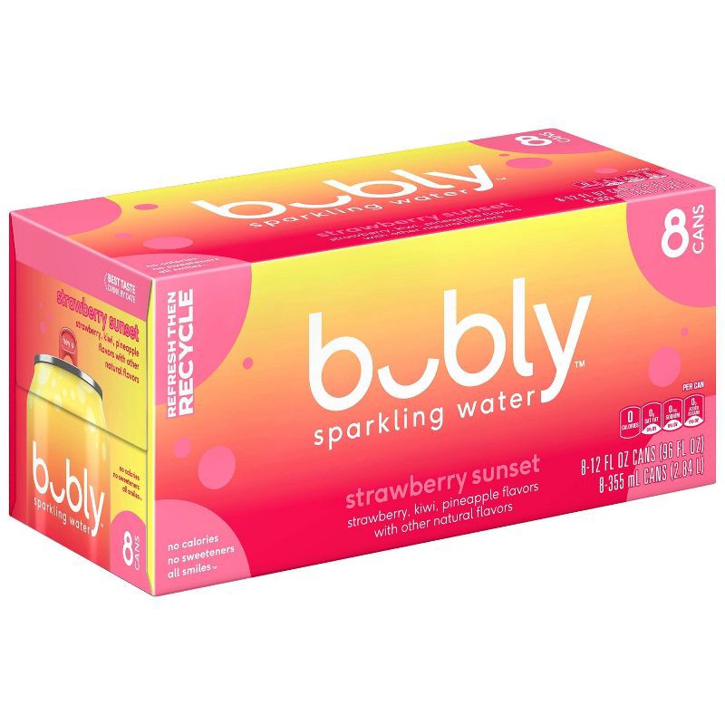 slide 2 of 5, bubly Strawberry Sunset Sparkling Water - 8pk/12 fl oz Cans, 8 ct; 12 fl oz