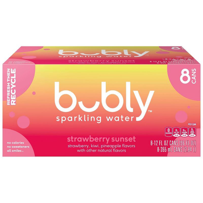 slide 1 of 5, bubly Strawberry Sunset Sparkling Water - 8pk/12 fl oz Cans, 8 ct; 12 fl oz