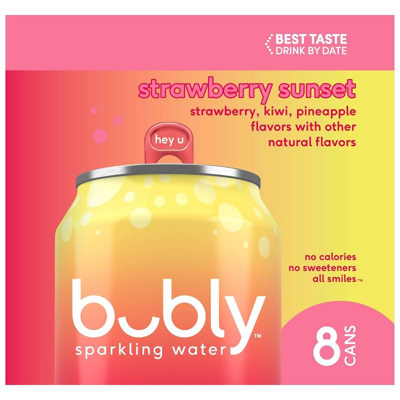 slide 4 of 5, bubly Strawberry Sunset Sparkling Water - 8pk/12 fl oz Cans, 8 ct; 12 fl oz