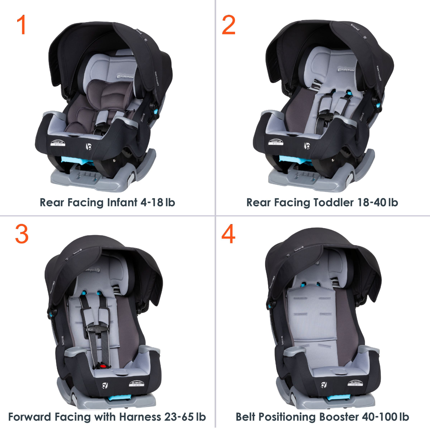 slide 6 of 8, Baby Trend Cover Me 4-in-1 Convertible Car Seat - Dark Moon, 1 ct