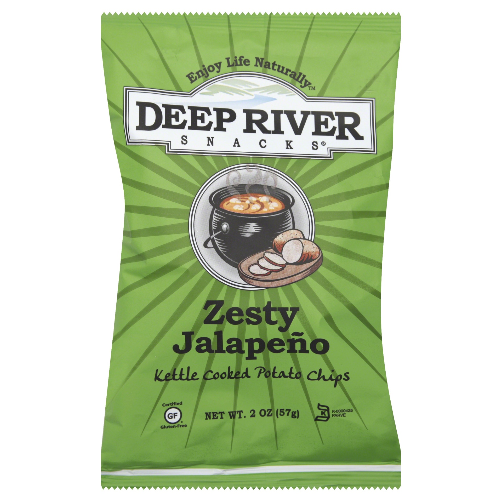 slide 1 of 6, Deep River Snacks Zesty Jalapeno Kettle Cooked Potato Chips, 2 oz