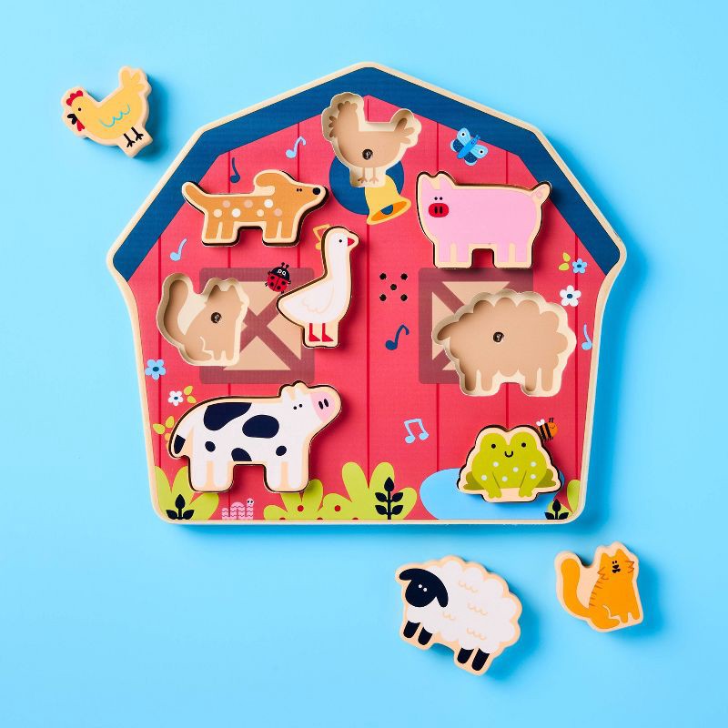 slide 2 of 5, Barnyard Sounds Chunky Puzzle Set - 9pc - Gigglescape™: Wooden Puzzles, Kids Educational, Animals Theme, 9 ct