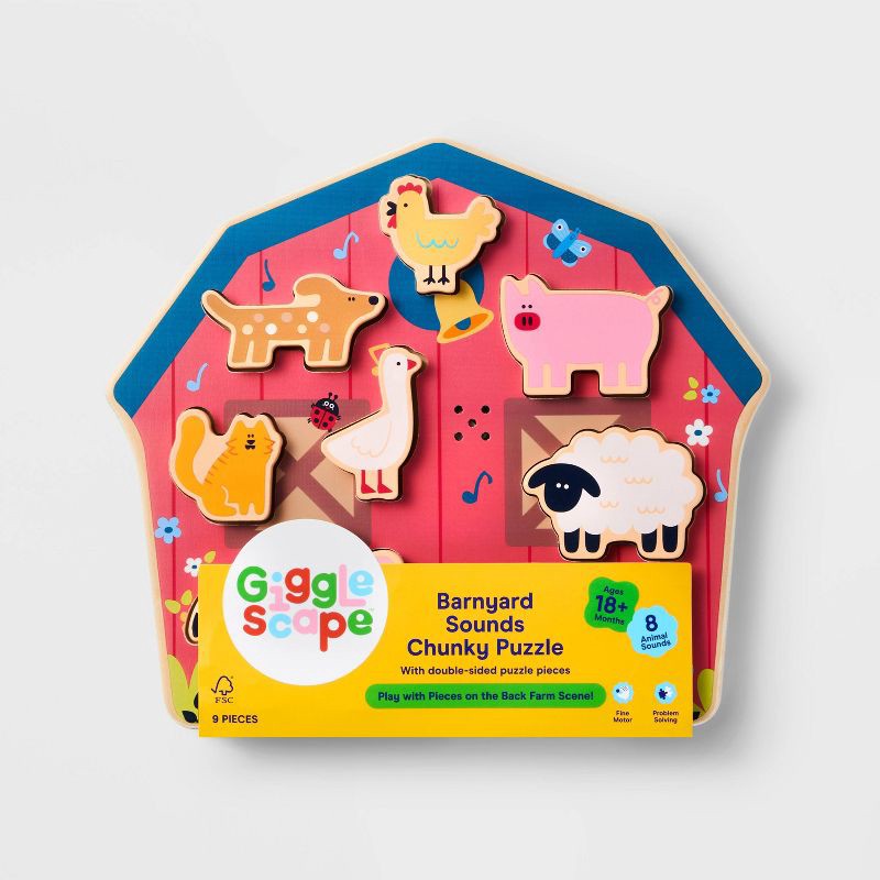 slide 4 of 5, Barnyard Sounds Chunky Puzzle Set - 9pc - Gigglescape™: Wooden Puzzles, Kids Educational, Animals Theme, 9 ct