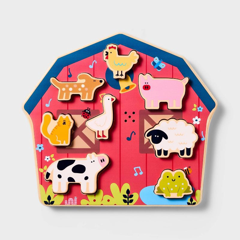 slide 1 of 5, Barnyard Sounds Chunky Puzzle Set - 9pc - Gigglescape™: Wooden Puzzles, Kids Educational, Animals Theme, 9 ct