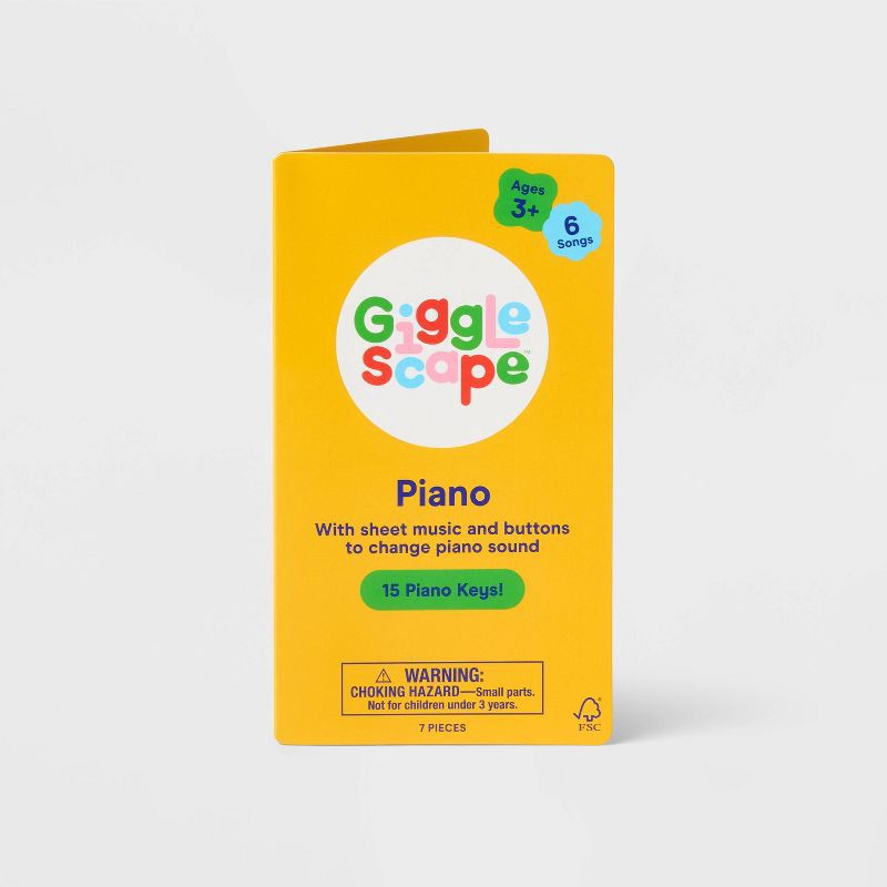 slide 4 of 6, Piano - Gigglescape™: Musical Toy for Toddlers, Plays Music, Ages 3+, Includes Batteries, 7 Pieces, Stainless Steel & Wood, 7 ct