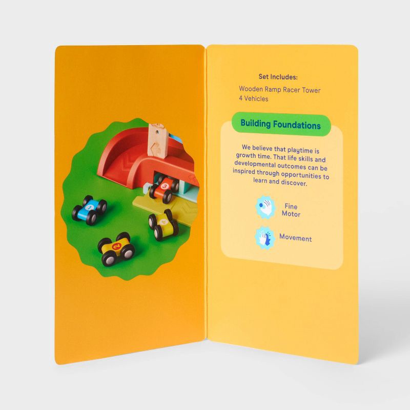 slide 4 of 4, Wooden Race Car Ramp - 3pc -Gigglescape™: Toy Vehicle Tracks, Wooden Truck Ramp, Car Track, Includes Vehicles, 3 ct