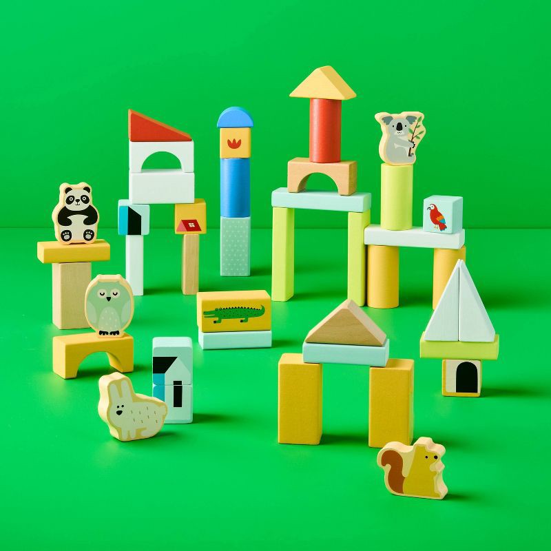 slide 2 of 5, Wooden Stacking Blocks Set - 100pc - Gigglescape™: Toddler Educational Toy, Fine Motor Skills, Shapes & Colors, 100 ct