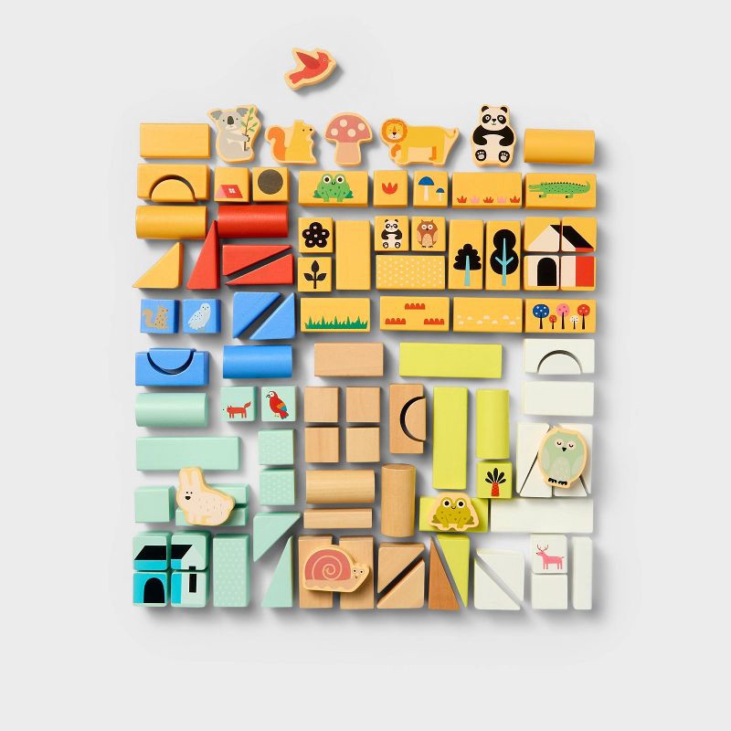 slide 3 of 5, Wooden Stacking Blocks Set - 100pc - Gigglescape™: Toddler Educational Toy, Fine Motor Skills, Shapes & Colors, 100 ct