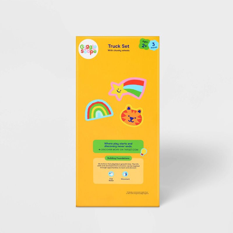 slide 4 of 4, Truck Set - 3pk - Gigglescape™: Plastic Toy Vehicle Playsets, Non-Powered, Ages 2+, Fine Motor Skills, 3 ct