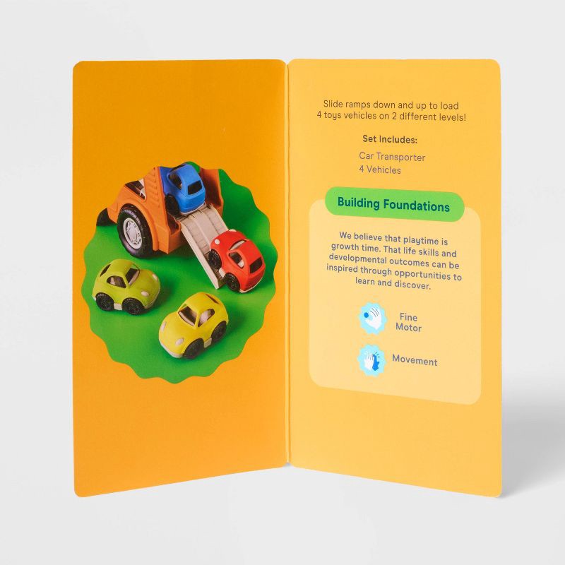 slide 4 of 4, Car Transporter Truck - 4pc - Gigglescape™: Toy Vehicle Tracks, Metal & Plastic, Includes Tracks, 2 Years+, 4 ct