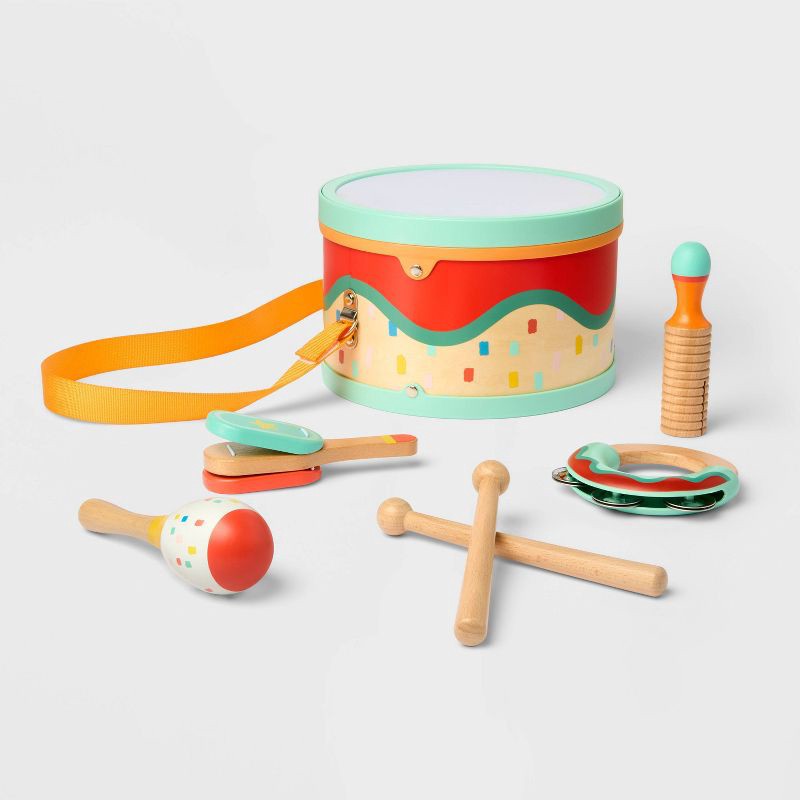 slide 1 of 6, Musical Instrument Set - 7pc - Gigglescape™: Metal, Plastic, Wood Percussion for Creativity, Problem Solving, 7 ct