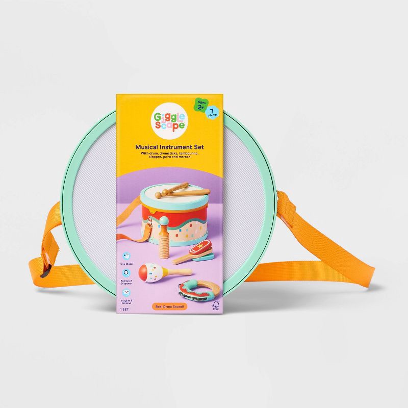 slide 4 of 6, Musical Instrument Set - 7pc - Gigglescape™: Metal, Plastic, Wood Percussion for Creativity, Problem Solving, 7 ct