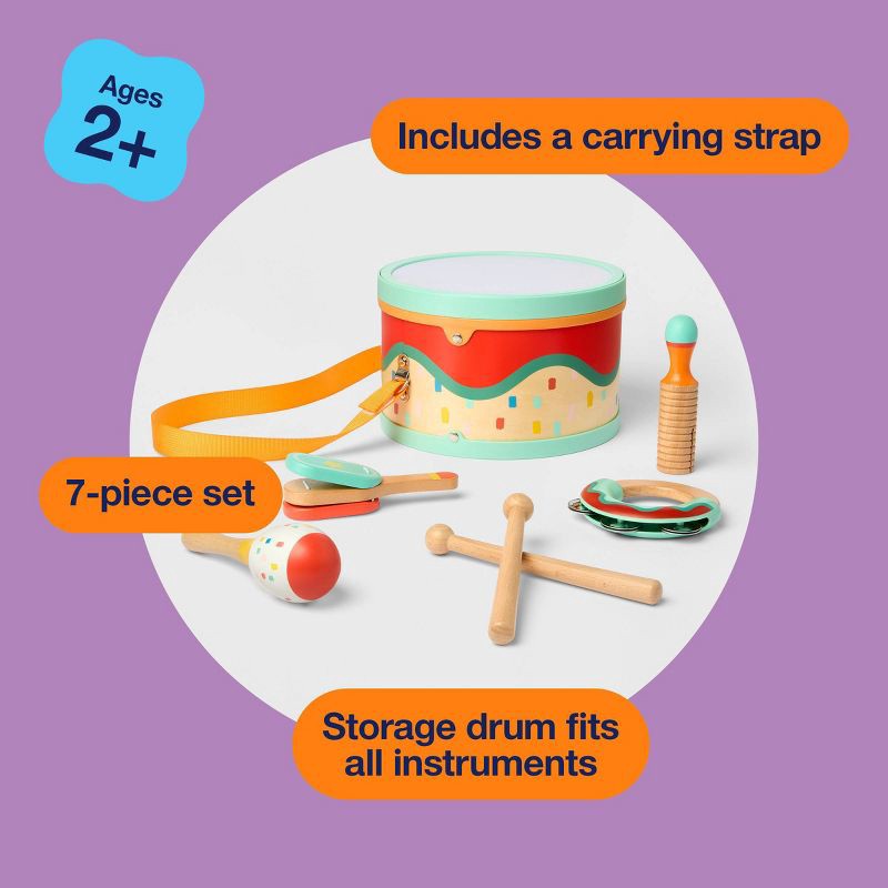 slide 6 of 6, Musical Instrument Set - 7pc - Gigglescape™: Metal, Plastic, Wood Percussion for Creativity, Problem Solving, 7 ct