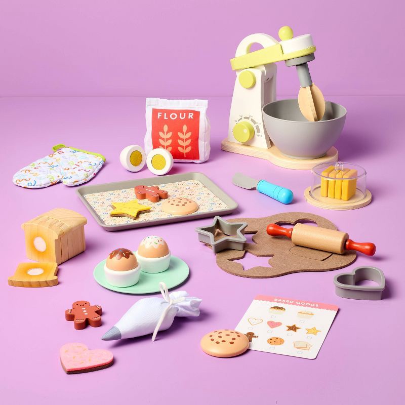 slide 2 of 6, Baking Play Set - Gigglescape™: 27-Piece Toy Kitchen, Plastic & Wood, Ages 3+, Creativity & Motor Skills, 1 ct
