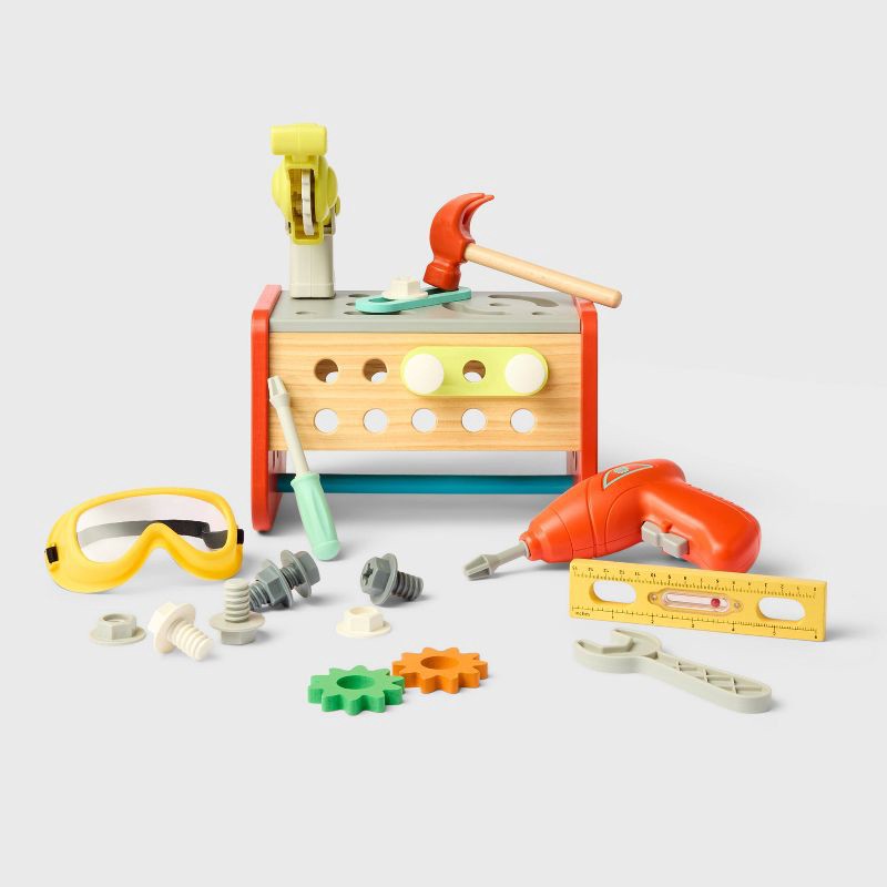 slide 1 of 5, Construction Play Set - Gigglescape™: Toy Tools, Plastic & Wood, 35 Pieces, Ages 3+, Pretend Workbench Accessories, 35 ct