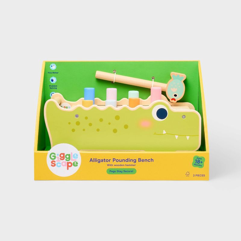 slide 4 of 5, Alligator Pounding Bench - Gigglescape™: Push & Pull Toy, 18+ Months, Creativity & Motor Skills, Plywood & Wood, 1 ct