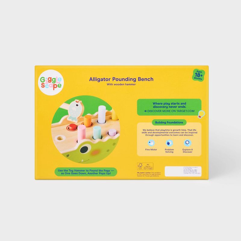 slide 5 of 5, Alligator Pounding Bench - Gigglescape™: Push & Pull Toy, 18+ Months, Creativity & Motor Skills, Plywood & Wood, 1 ct