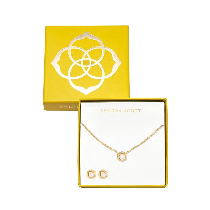 slide 1 of 1, Kendra Scott Leisel Mother of Pearl Stud Earrings Set and Pendant Necklace - Gold, 1 ct