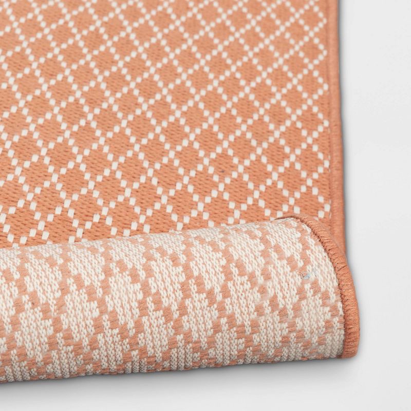 slide 4 of 4, 4'x5'6" Diamond Power Loom Woven Area Rug Rust - Room Essentials™: Diamond Pattern, Flat Pile, Indoor Use, Cotton & Polyester, 1 ct