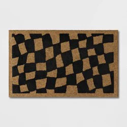 1'6"x2'6" Halloween Checkered Faux Coir Doormat Natural/Black - Hyde & EEK! Boutique™