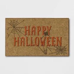 1'6"x2'6" 'Happy Halloween' Faux Coir Doormat with Spiderwebs Orange/Black - Hyde & EEK! Boutique™
