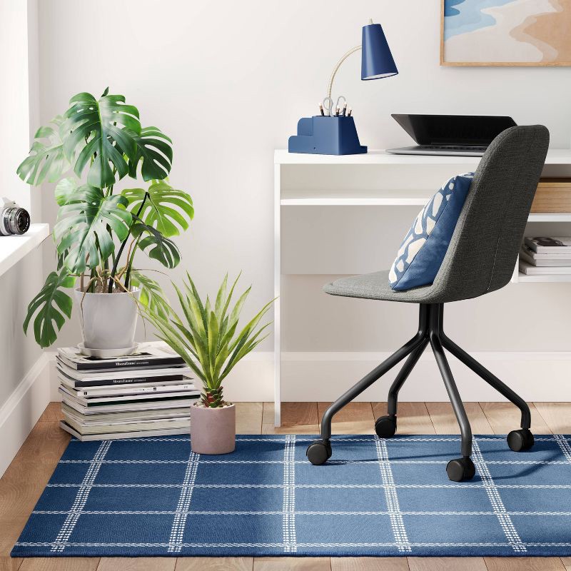 slide 2 of 4, 4'x5'6" Checkered Power Loom Woven Area Rug Blue - Room Essentials™: Cotton & Polyester, Flat Pile, Indoor Use, Check Pattern, 1 ct