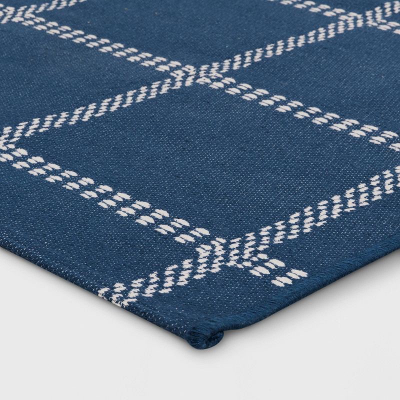slide 3 of 4, 4'x5'6" Checkered Power Loom Woven Area Rug Blue - Room Essentials™: Cotton & Polyester, Flat Pile, Indoor Use, Check Pattern, 1 ct