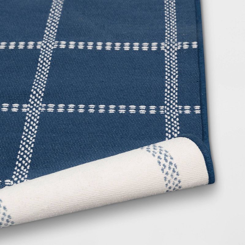 slide 4 of 4, 4'x5'6" Checkered Power Loom Woven Area Rug Blue - Room Essentials™: Cotton & Polyester, Flat Pile, Indoor Use, Check Pattern, 1 ct