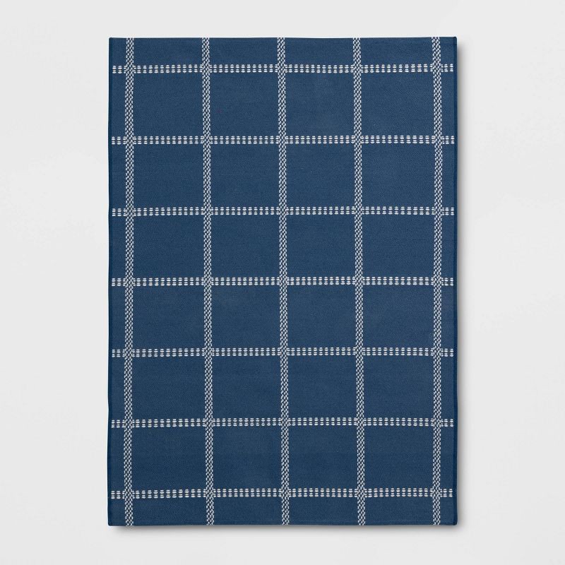 slide 1 of 4, 4'x5'6" Checkered Power Loom Woven Area Rug Blue - Room Essentials™: Cotton & Polyester, Flat Pile, Indoor Use, Check Pattern, 1 ct